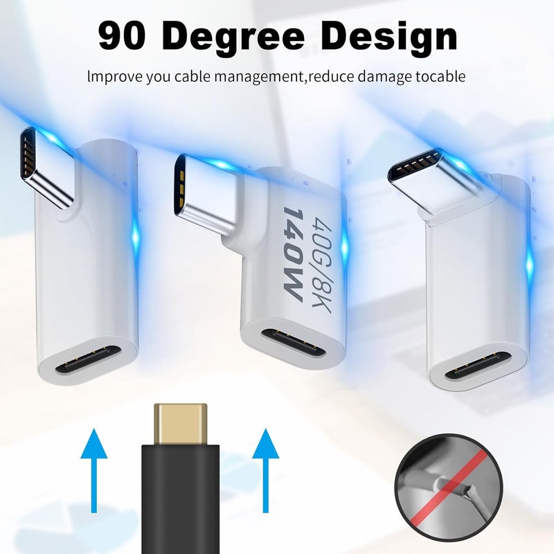 Poyiccot USB C Extension Adapter, 40Gbps Data, 140W Power, 8K Video, 90 Degree USB C Adapter Support for Thunderbolt Devices, Notebook, Tablet & Phone, in White, 5 Pack - Image 5
